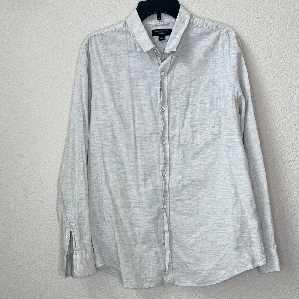 Mens Banana Republic Casual Button-Down Shirt Light Gray size Large